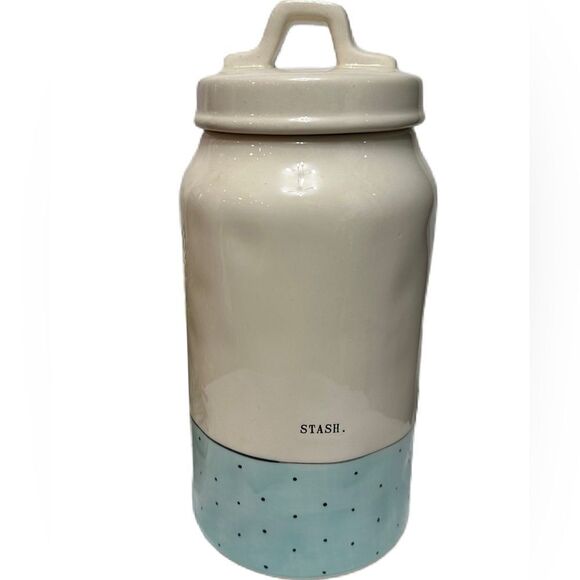 Rae Dunn Polka Dot Blue & Black Canister Stash‎ - Picture 1 of 10